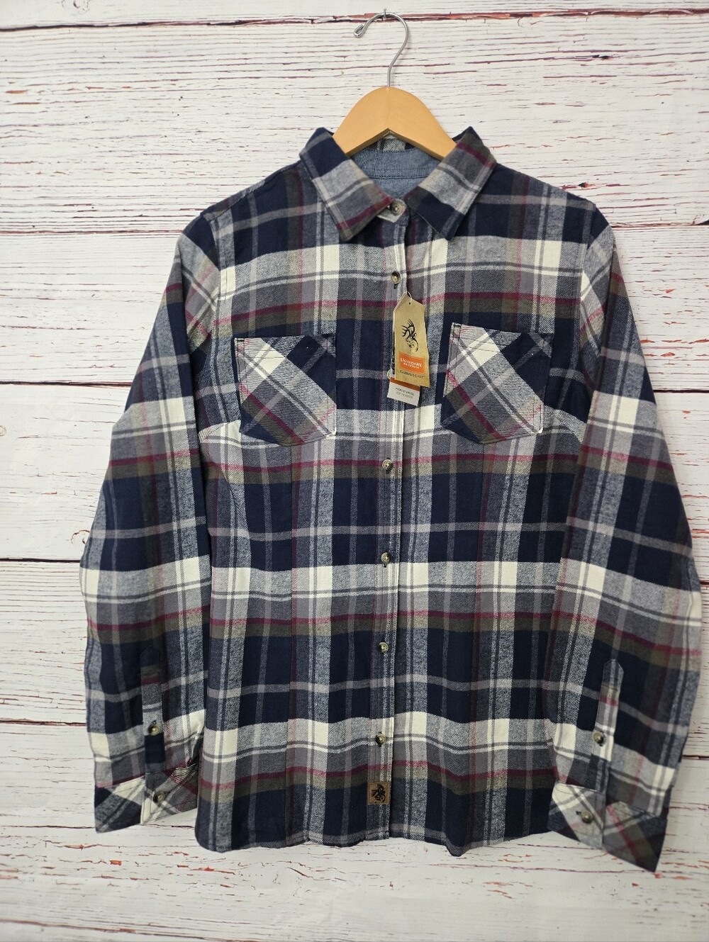NWT Legendary Whitetails Plaid Flannel Shirt Women's Medium Blue Gray Cotton